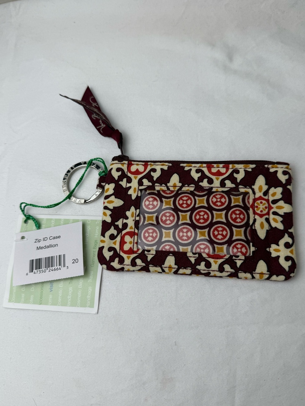 Vera Bradley RETIRED Medallion Zip ID Card Case Pouch Coin Purse + Key Ring New